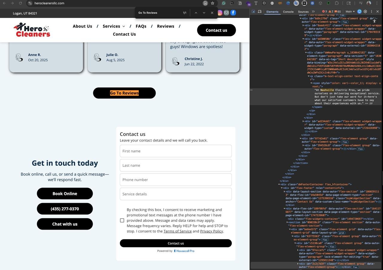 Screenshot of the hidden text our AI found on a client website