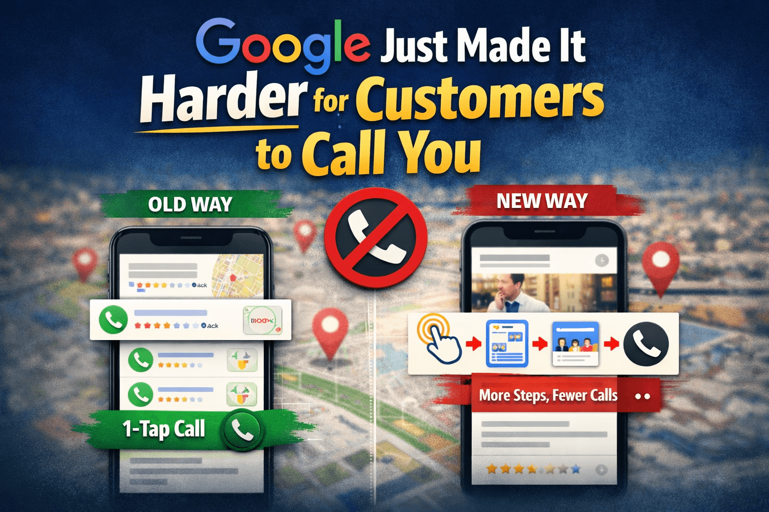 Before and after of a Google Business Profile losing its one tap call button