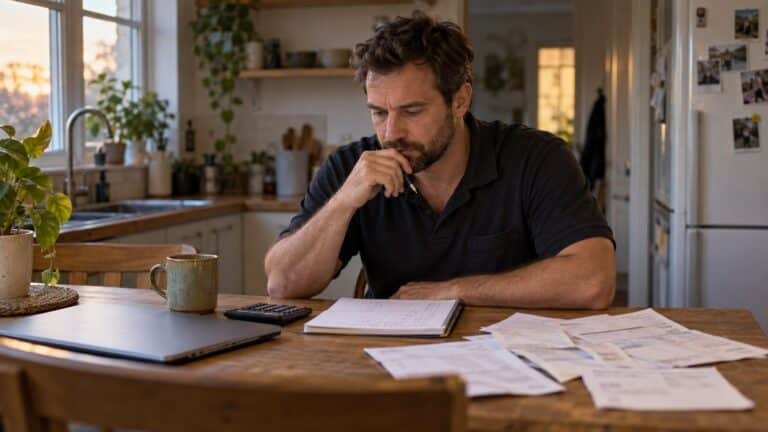 Solo home service contractor at his kitchen table working out what he can afford to spend on marketing each month